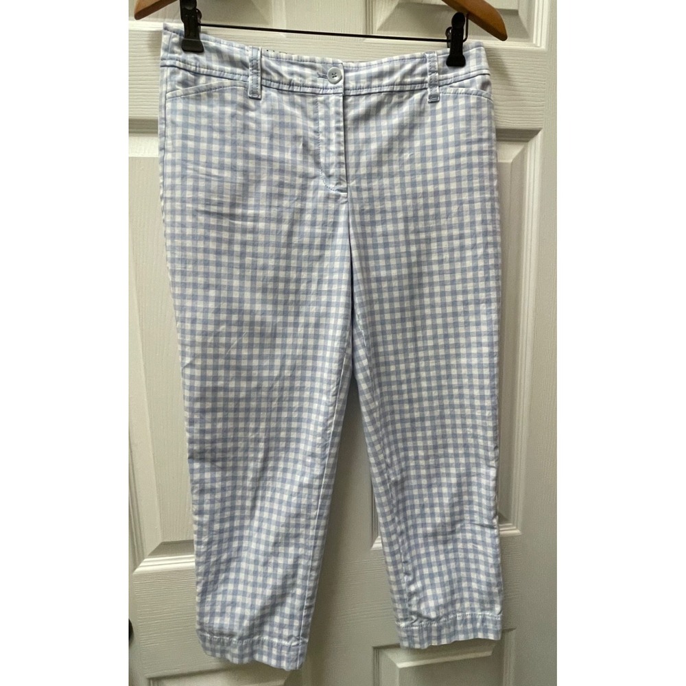 Talbots Women's Petite Size 4P Blue Gingham Perfect Crop Coastal Chinos Beach - Picture 2 of 15